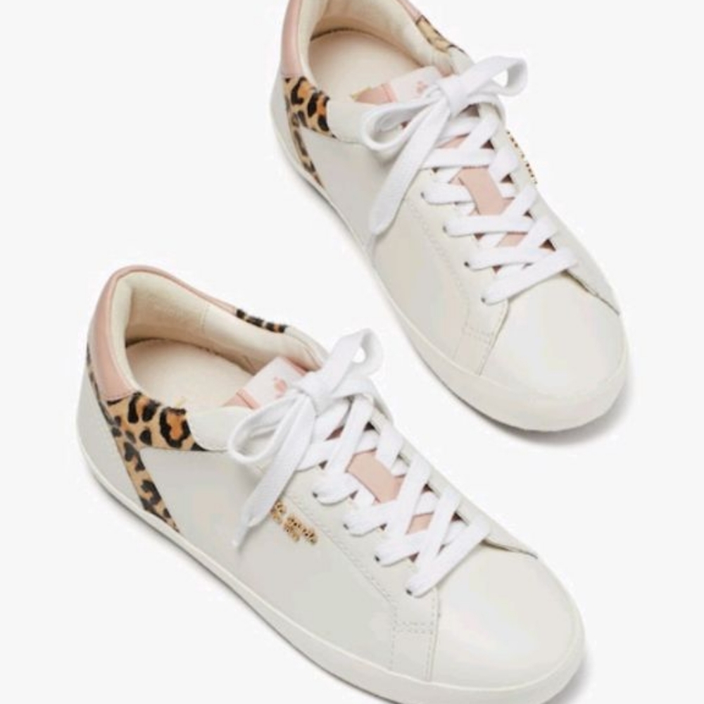 NEW KATE SPADE LEATHER TRAINERS ATHLETIC SNEAKERS LEOPARD WOMEN'S SIZE 8.5 SHOES